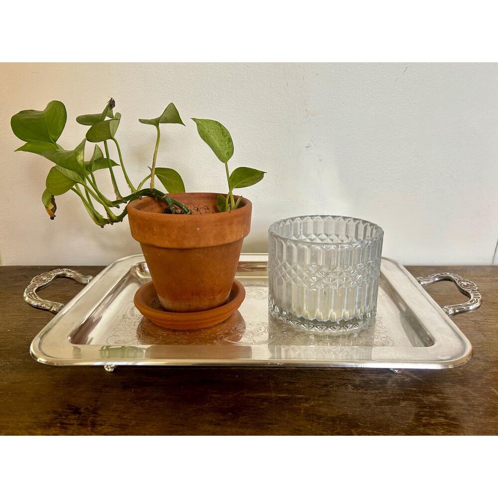 Vintage Silver Plated Tray with Floral Detail and Handles | Decorative Tray